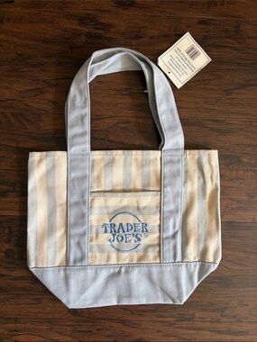 Trader Joe's Blue and Cream Striped Canvas Mini Tote Bag